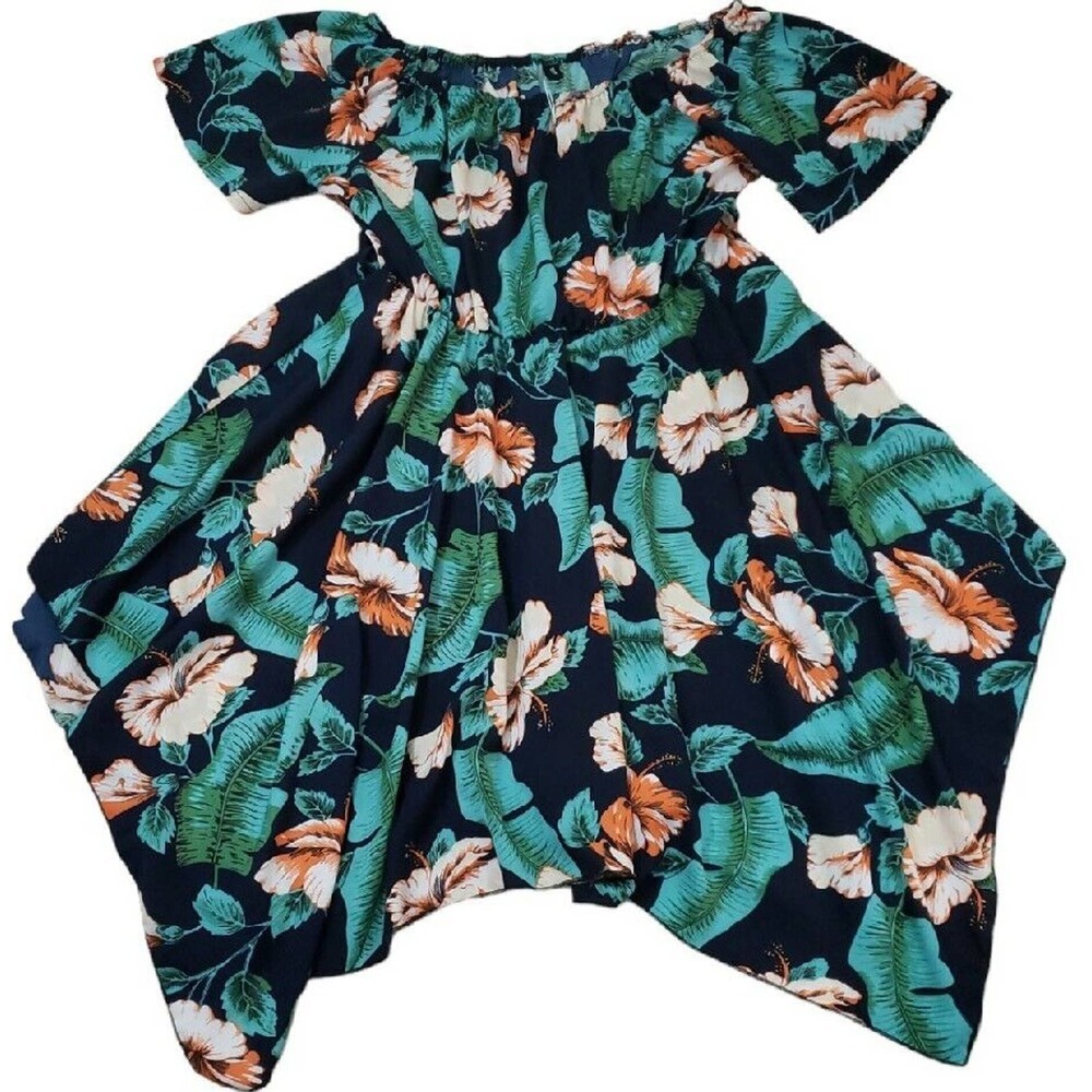 Bloom Chic ~Woman Plus Size 22~ Blue/Orange Floral Print Flare Dress Unlined.